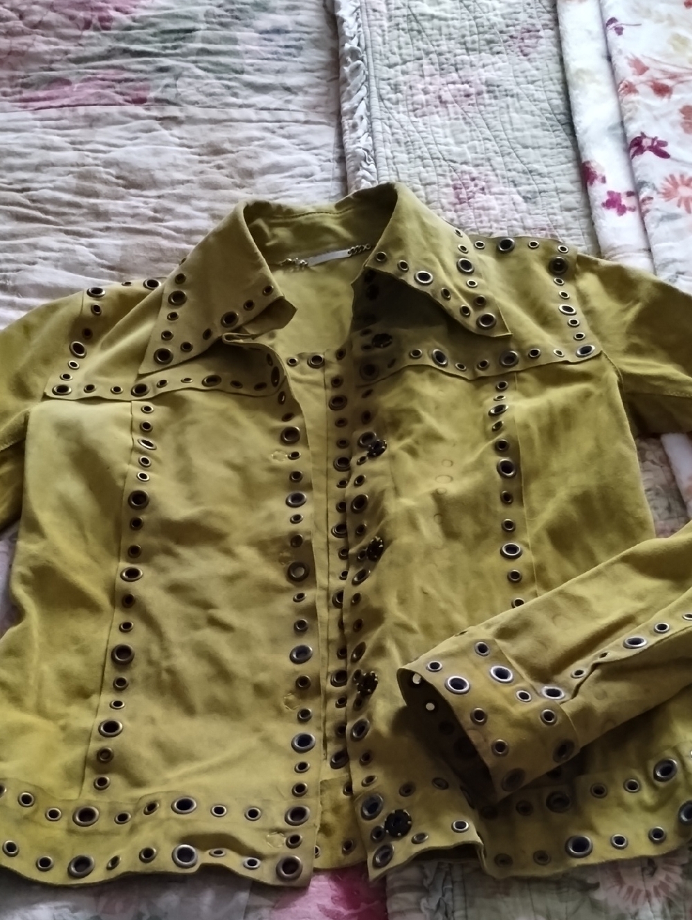 CLASSIC Vintage Dolce & Gabbana Olive Green Grommet Trim Suede Jacket